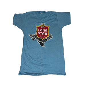 True Vintage 70s Lone Star Beer  Promo Texas Armadillo Blue T Shirt Large